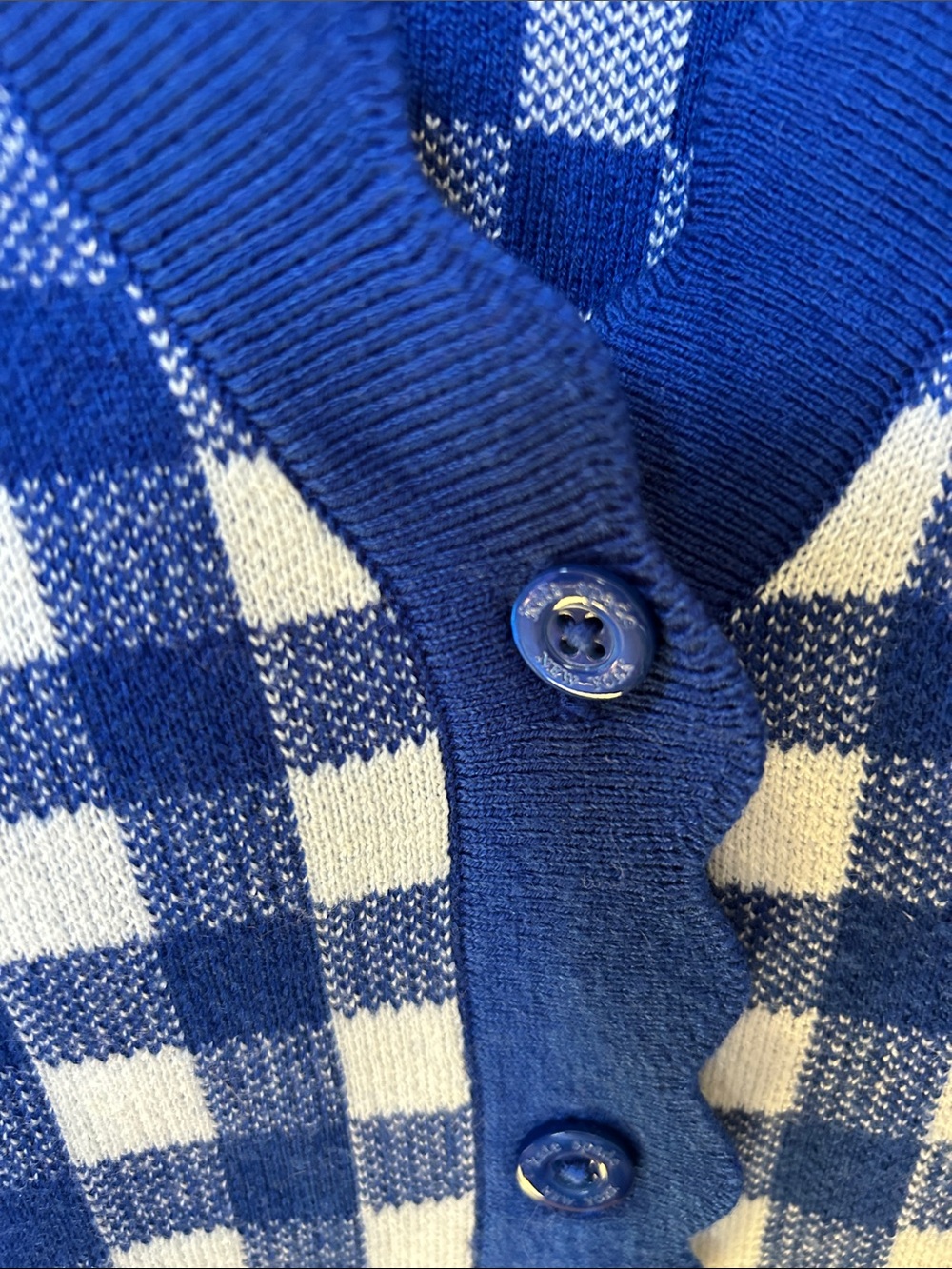 Kate Spade Gingham Checker Knit Cardigan Royal Blue Y2K Preppy Sweater - Picture 3 of 9